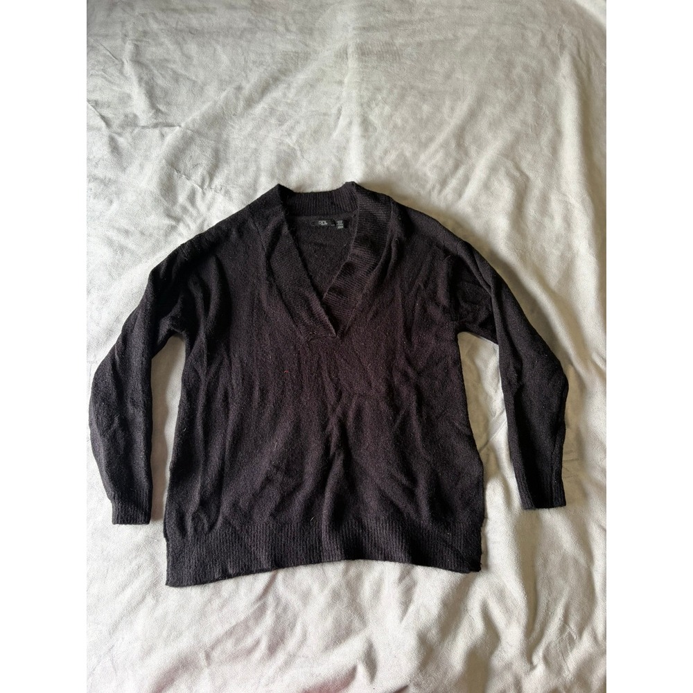 RDI Black V-Neck Knit Sweater Oversized Long Sleeve Pullover Size Medium